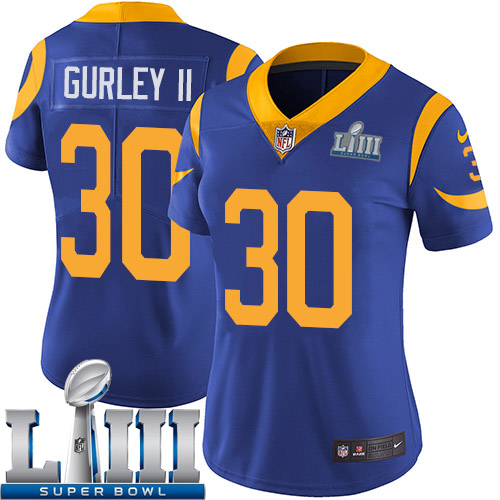 Women Los Angeles Rams #30 Gurley II blue Nike Vapor Untouchable Limited 2019 Super Bowl LIII NFL Jerseys->los angeles rams->NFL Jersey